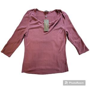 NWT Metric New York Womens XL Ruched V-Neck 3/4 Sleeve Rose Color Top Blouse